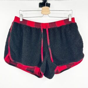 Victoria's Secret Womens Sherpa Buffalo Plaid Flannel Sleep Lounge Shorts Size L